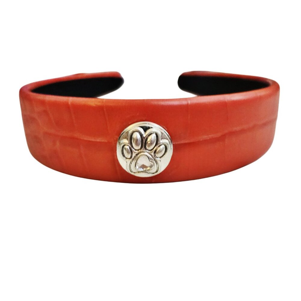 2FOR$30 Interchangeable Puppy Paw Print Snap Charm Vegan Leather Headband in Red